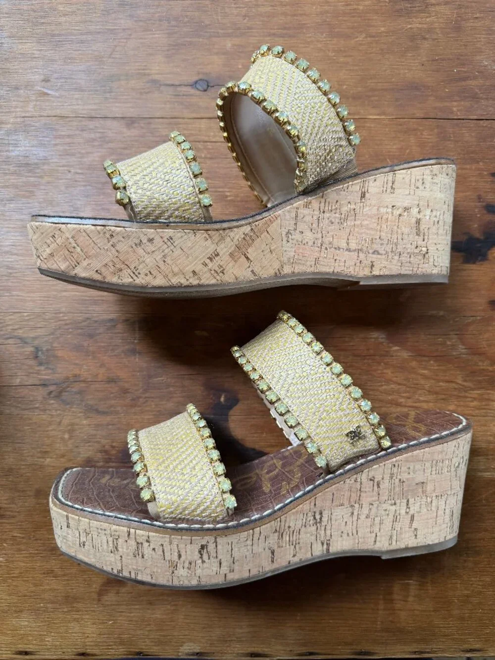 Sam Edelman cork sandals size 7 gold trim and beads